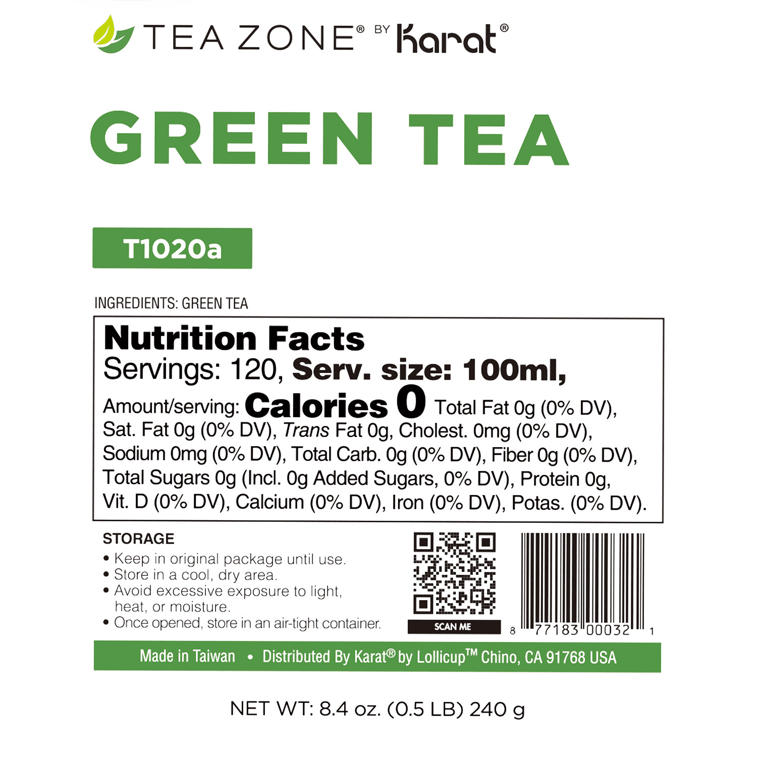 Tea Zone Green Tea Leaves – Case / 25 bags, T1020