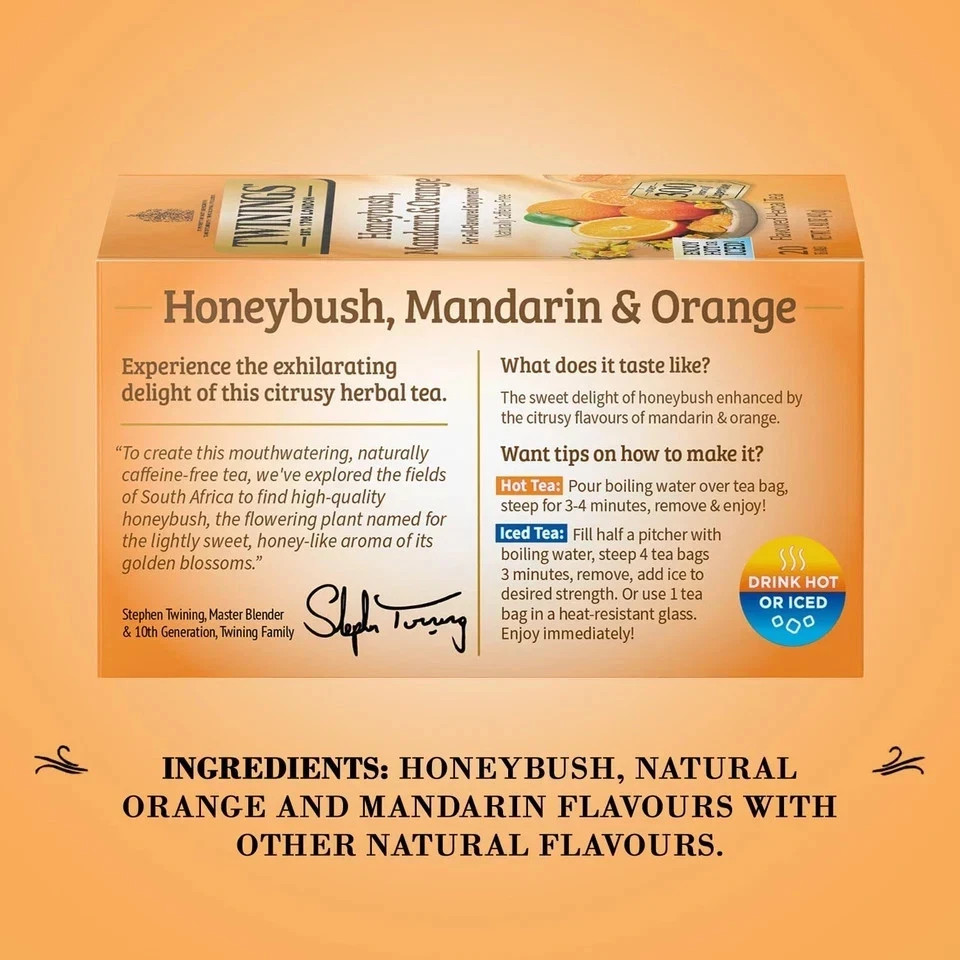 Twinings Honeybush Herbal Tea with Mandarin and Orange 20 Count Pack