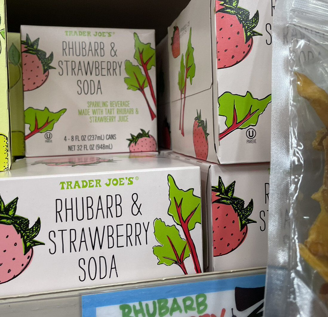 TRADER JOE’S RHUBARB & STRAWBERRY SODA 4 – 8.4 FL OZ CANS KOSHER
