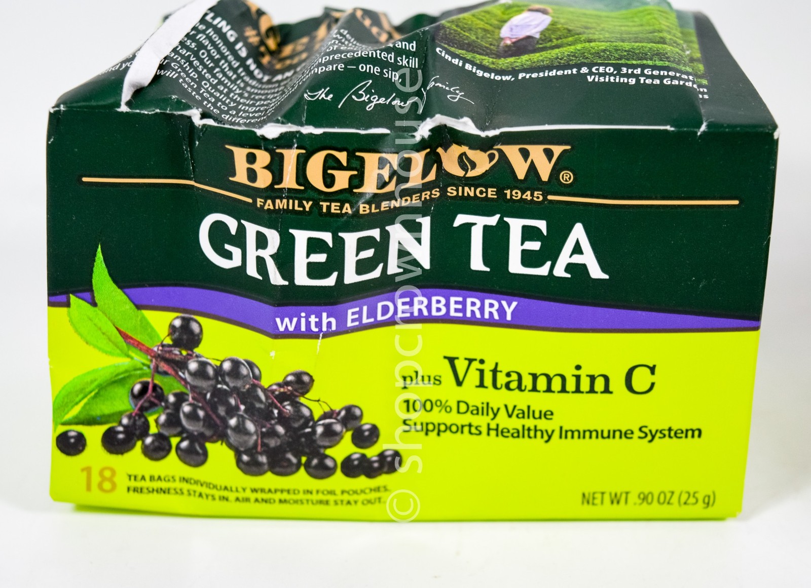 38 Tea Bag Pouch by Bigelow Green Tea 18 ELDERBERRY and 20 PEACH Kosher 03/2027