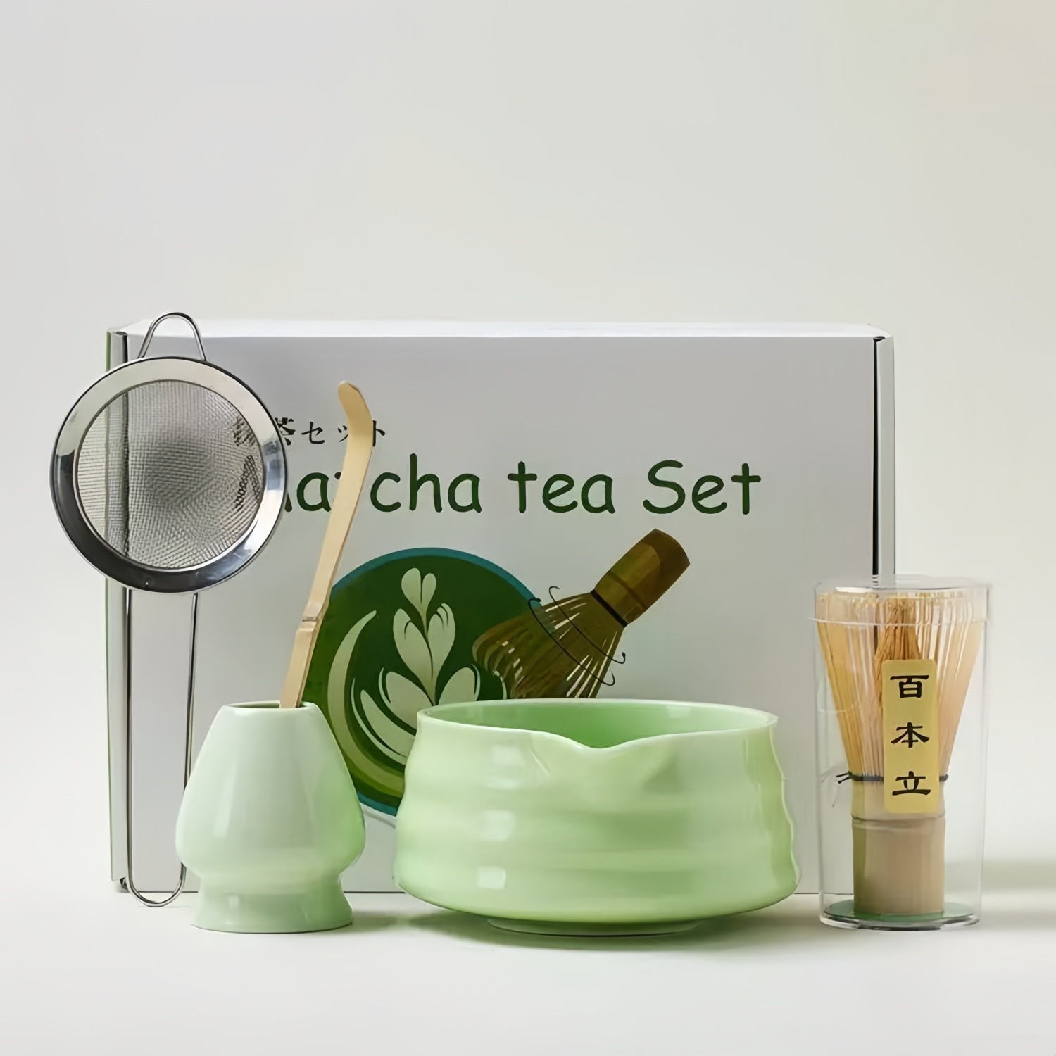 Matcha Set, 5 Pcs Japanese Matcha Whisk Set – 16oz Bowl with Spout, Bamboo Scoop