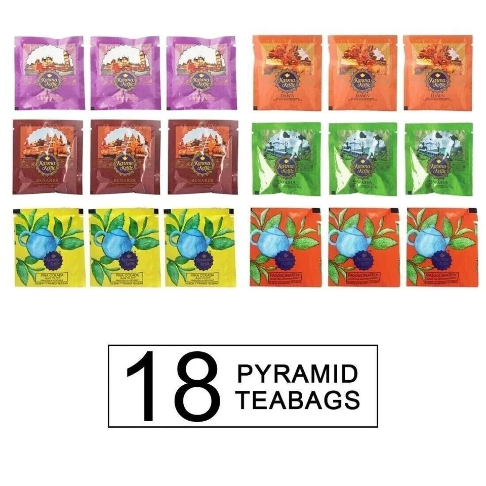 Karma Kettle 100% Natural Black Tea Sampler 18 Tea bags Free Shipping World Wide