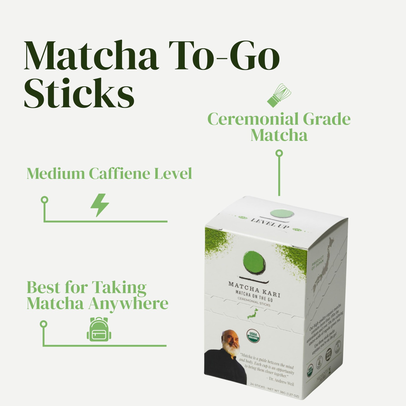Matcha Green Tea Powder Single Serving Sticks, 12 Count (Pack of 1),