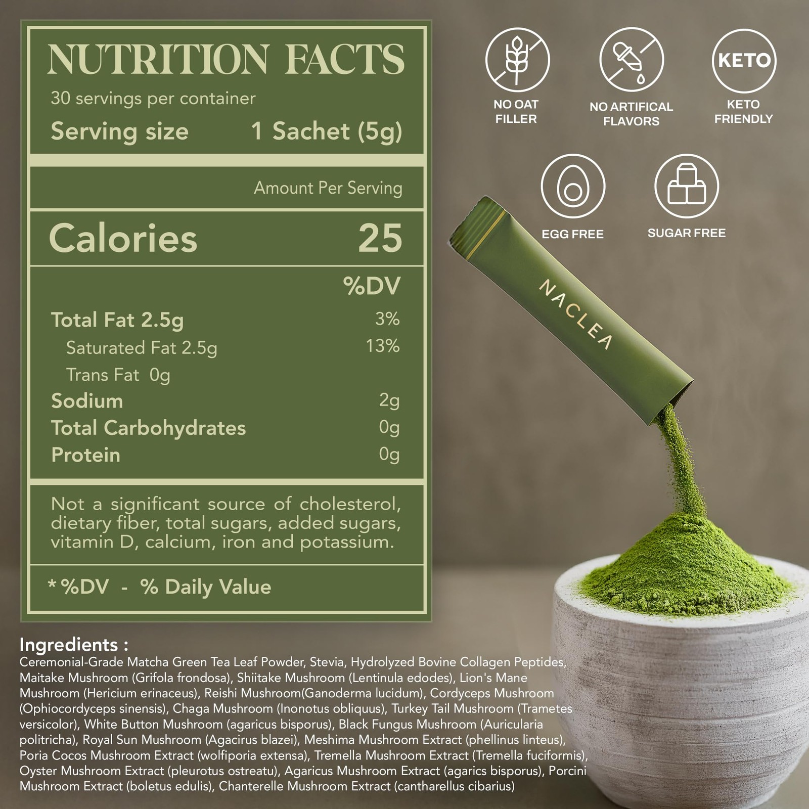 Mushroom Matcha Powder – Sugar-Free Japanese Ceremonial Green Tea with Superf…