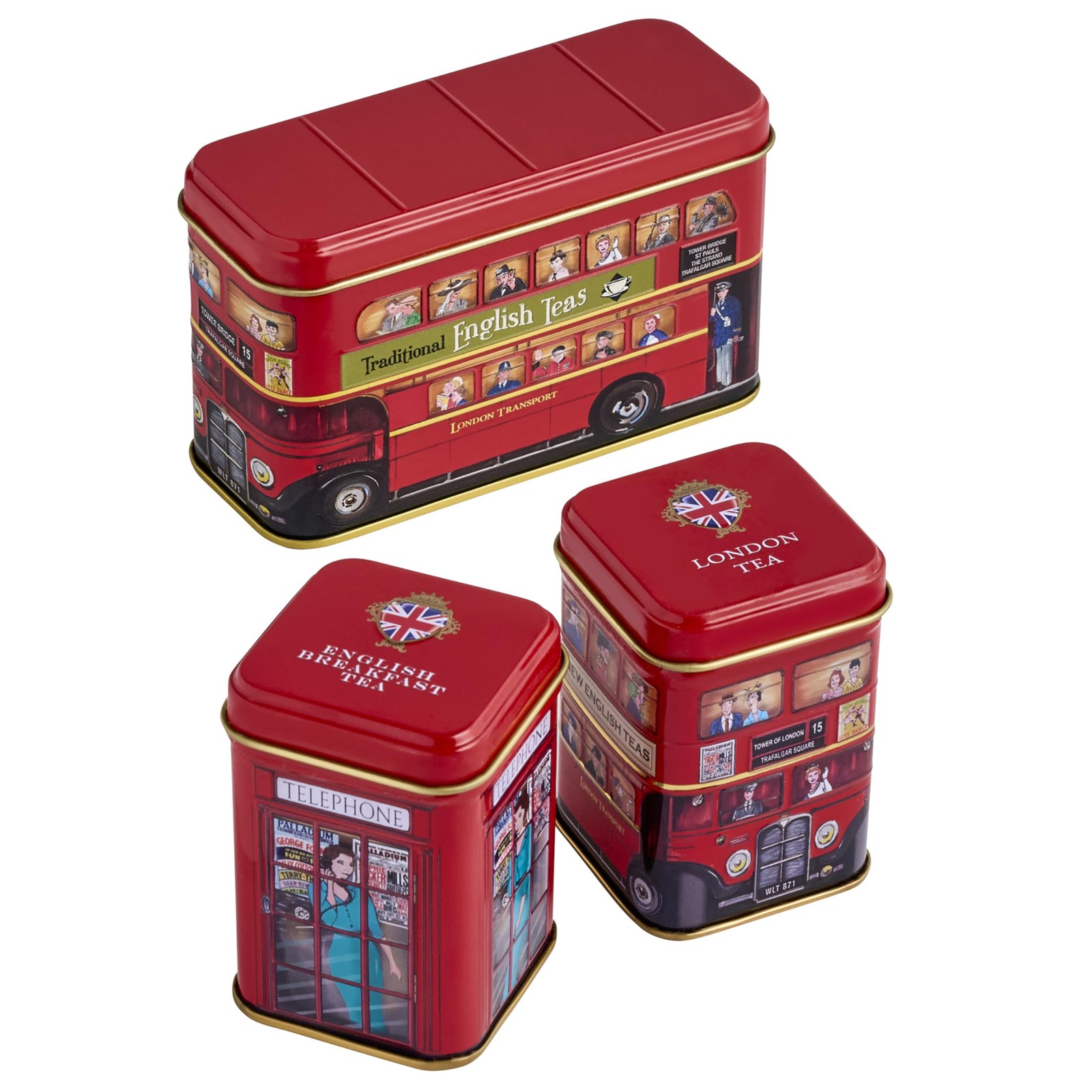 British Tea Tin Set with 2 oz Loose Leaf Tea & 10 Tea Bags
