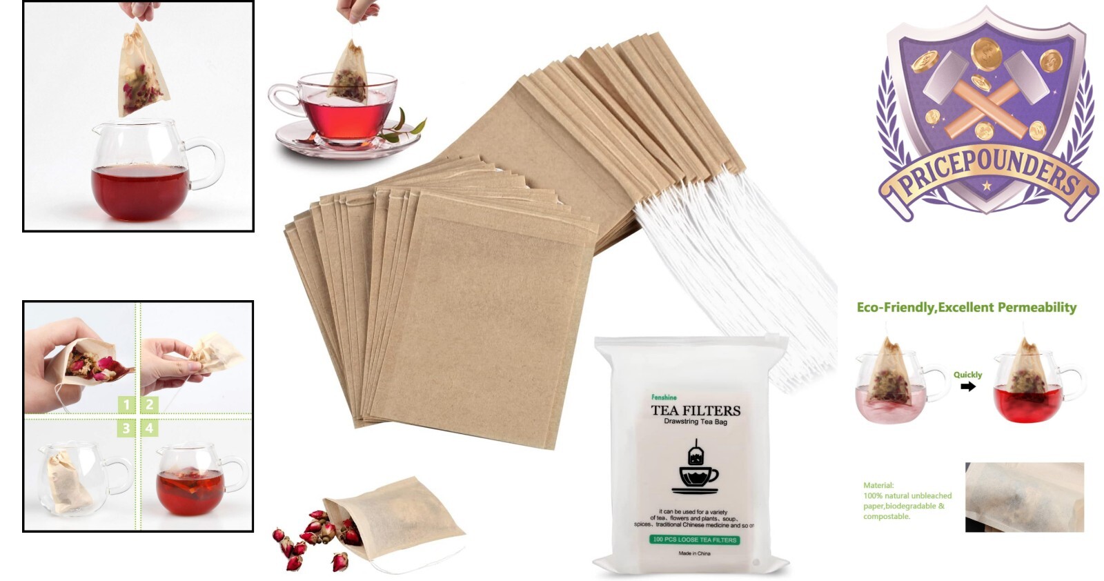 100% Biodegradable Disposable Tea Bags – 100 Pcs Unbleached Filter Bags