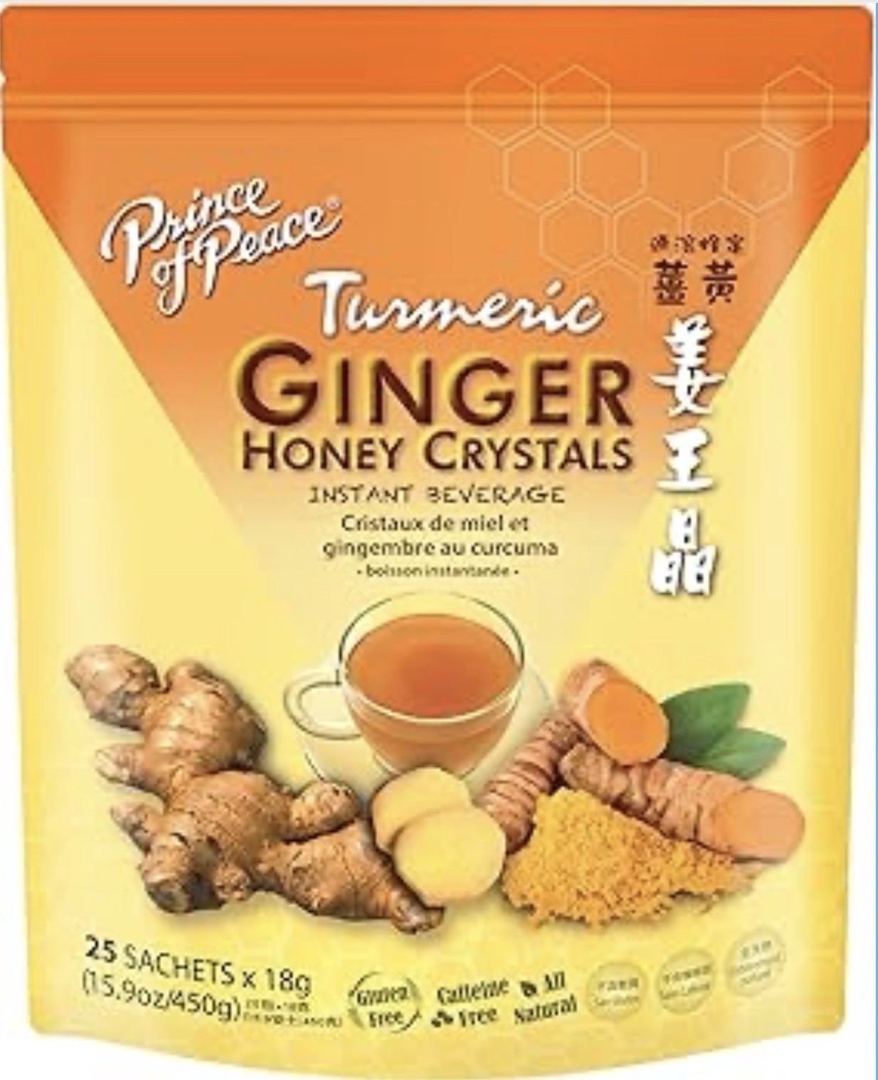 Prince of Peace Instant Ginger Honey Crystals w/Turmeric, 25 Sachets – Instant H