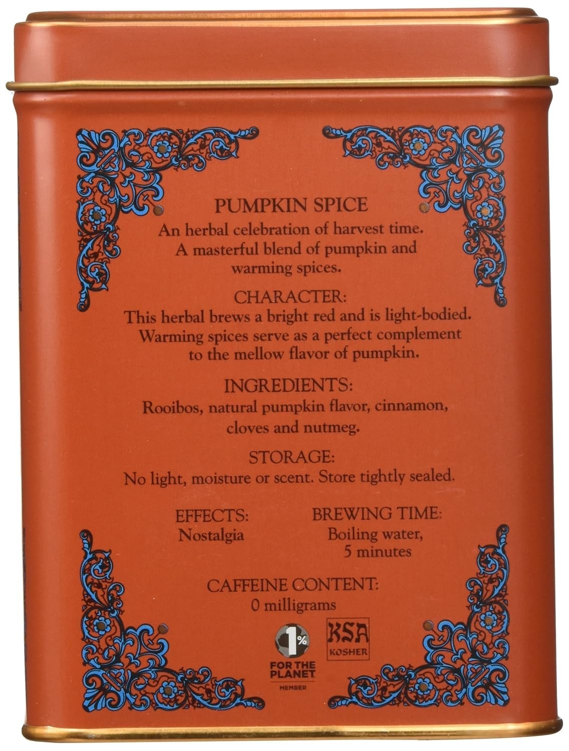 Organic Pumpkin Spice Rooibos Tea – 20 Sachet Tin | Gluten Free & Kosher