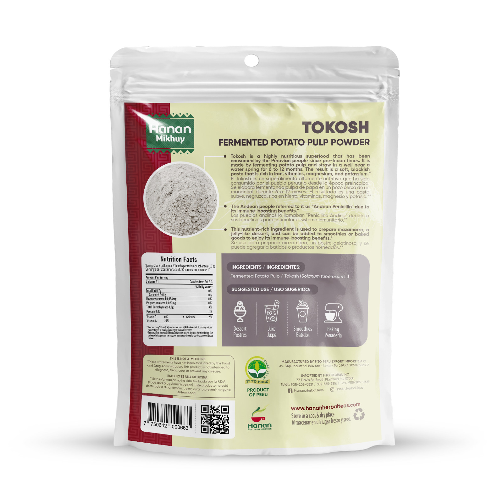 TOKOSH Fermented Potato Powder, Immune System Booster, Iron & Vitamin 3.5oz/100g