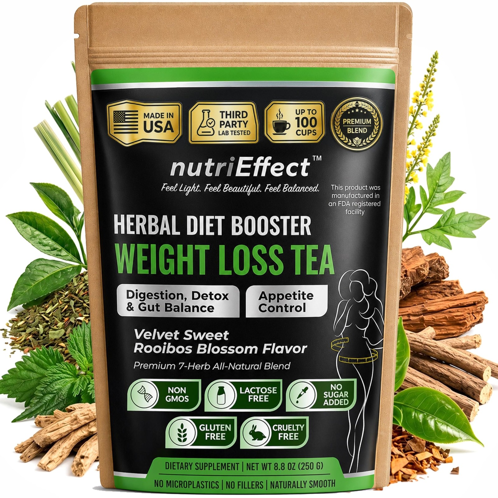 7-Herb Detox Tea – Up to 100 Cups | 250g (8.8 oz) Loose Leaf Tea – Rooibos, Y…