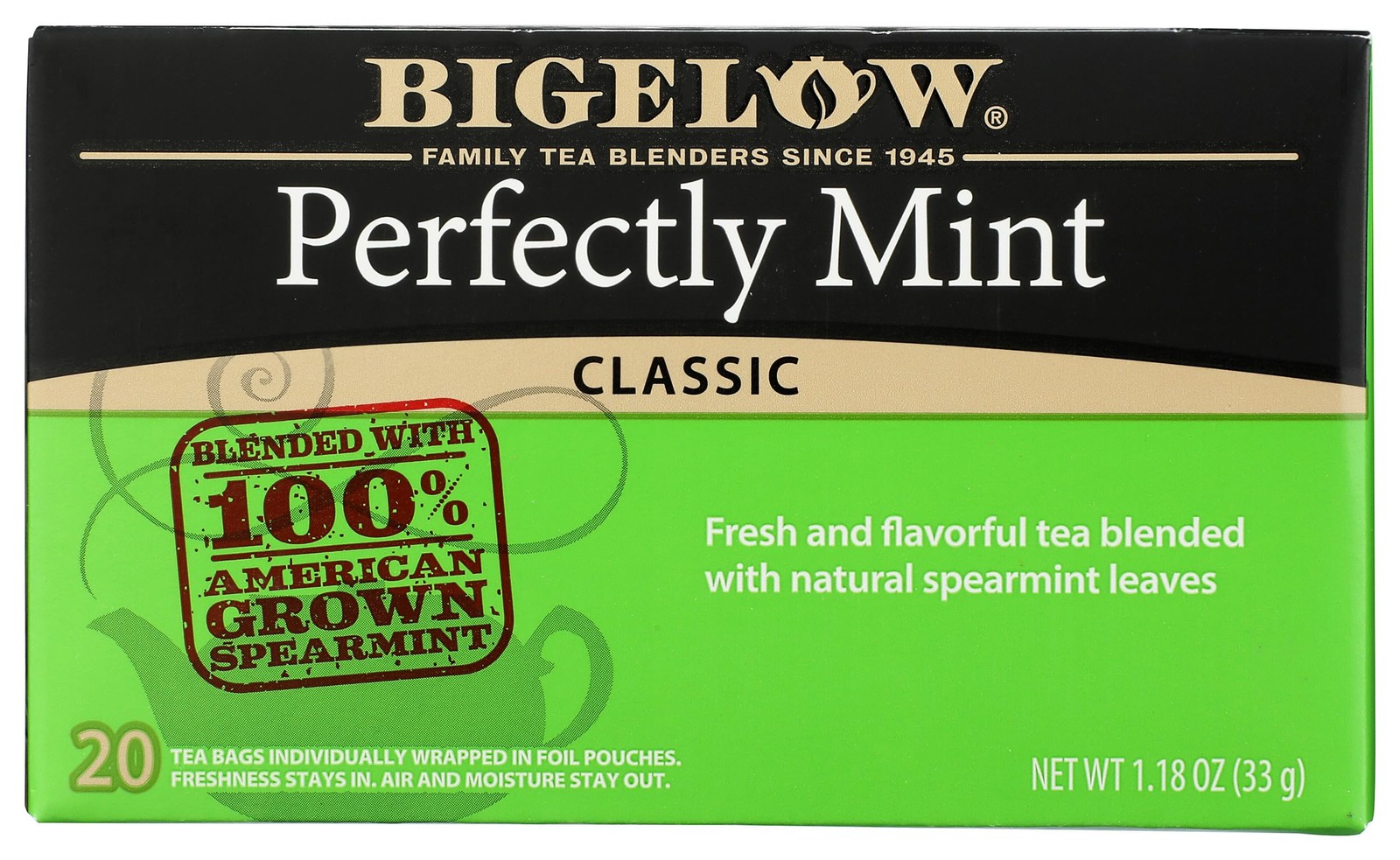Bigelow Tea Perfectly Mint Black Tea, Caffeinated, 20 20 Count (Pack of 1)
