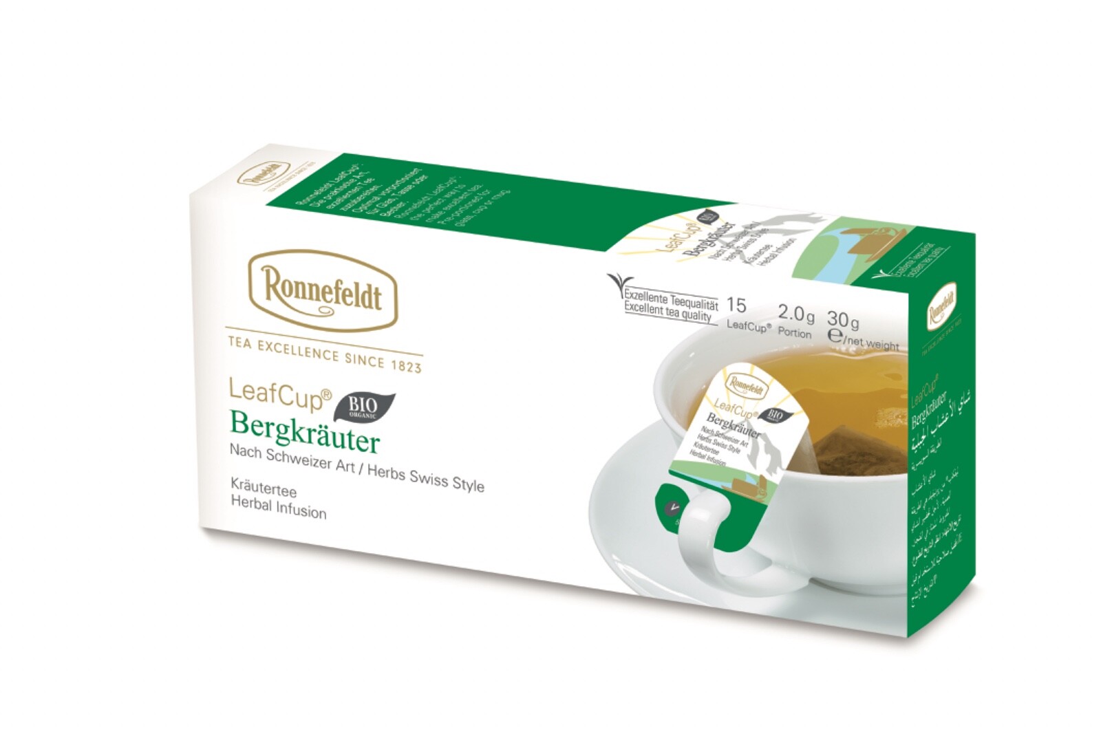 Ronnefeldt Leafcup® BERGKRÄUTER HERBS SWISS STYLE. 15 herbal tea bags