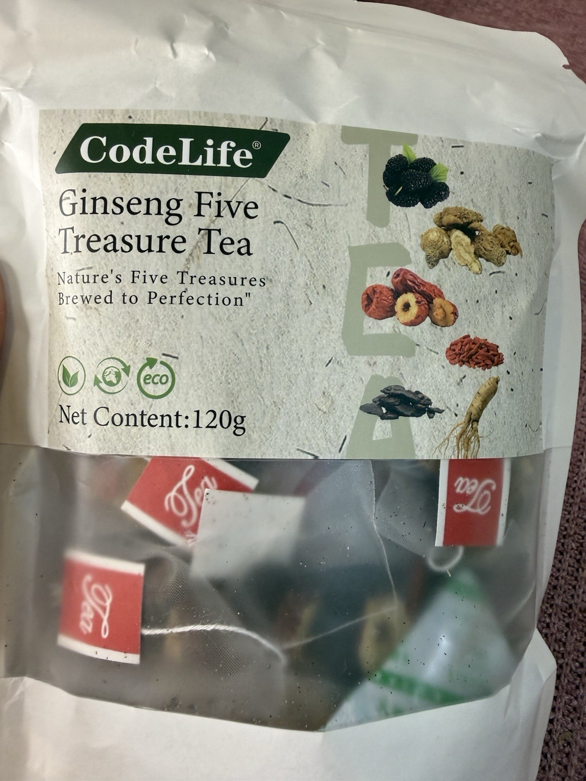 Ginseng Five Treasure Tea Herbal Wellness Blend–100g(20 pcs) Free Shipping