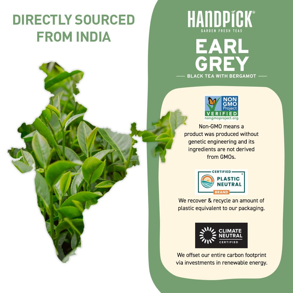 HANDPICK, Organic Earl Grey Black Tea Bags (100 Count) Double Bergamot Oil | Caf
