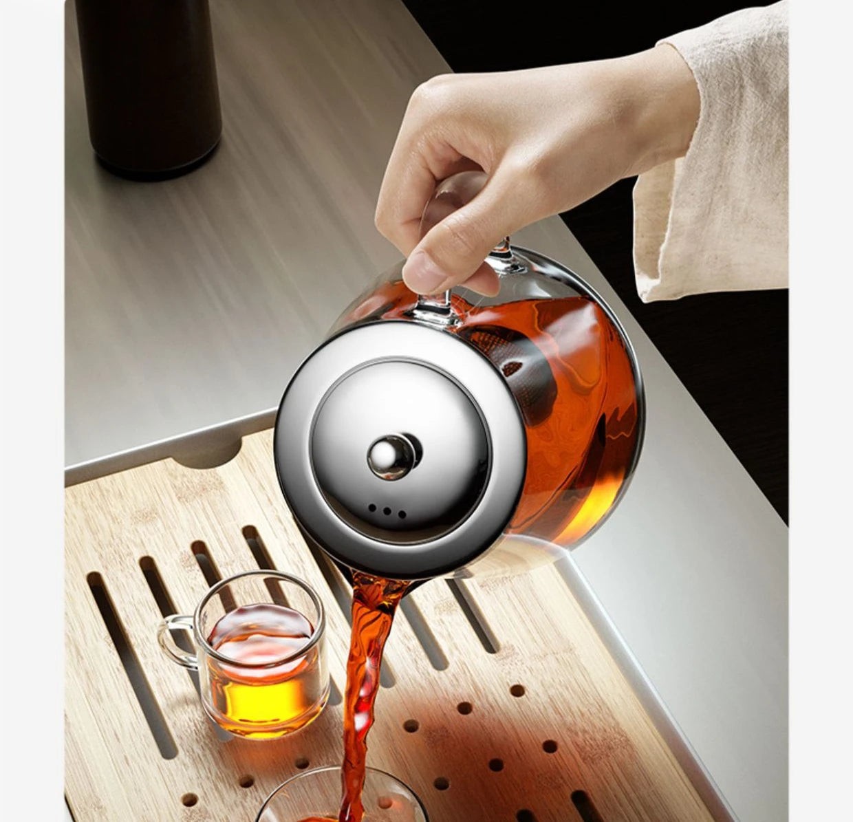 Heat-Resistant Glass Teapot with Stainless Steel Infuser, 401-500ml Kung Fu