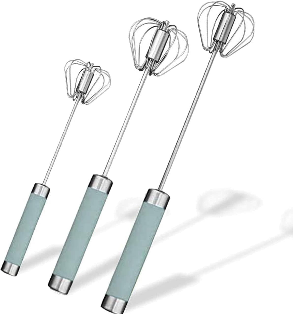 Stainless Steel Semi-automatic Egg Whisk – 3PCS Hand Push Rotary Blue