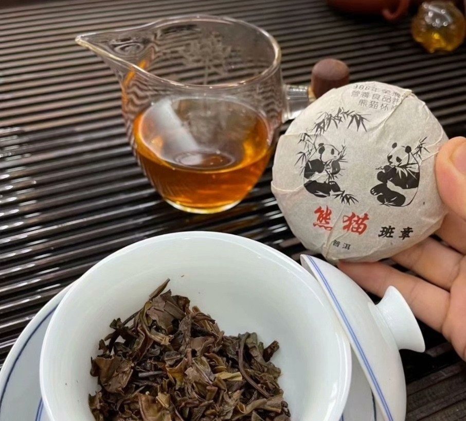 1988 Chinese Compressed Tea Cake (Tuocha) Tea & Infusion w/ Panda Wrapper