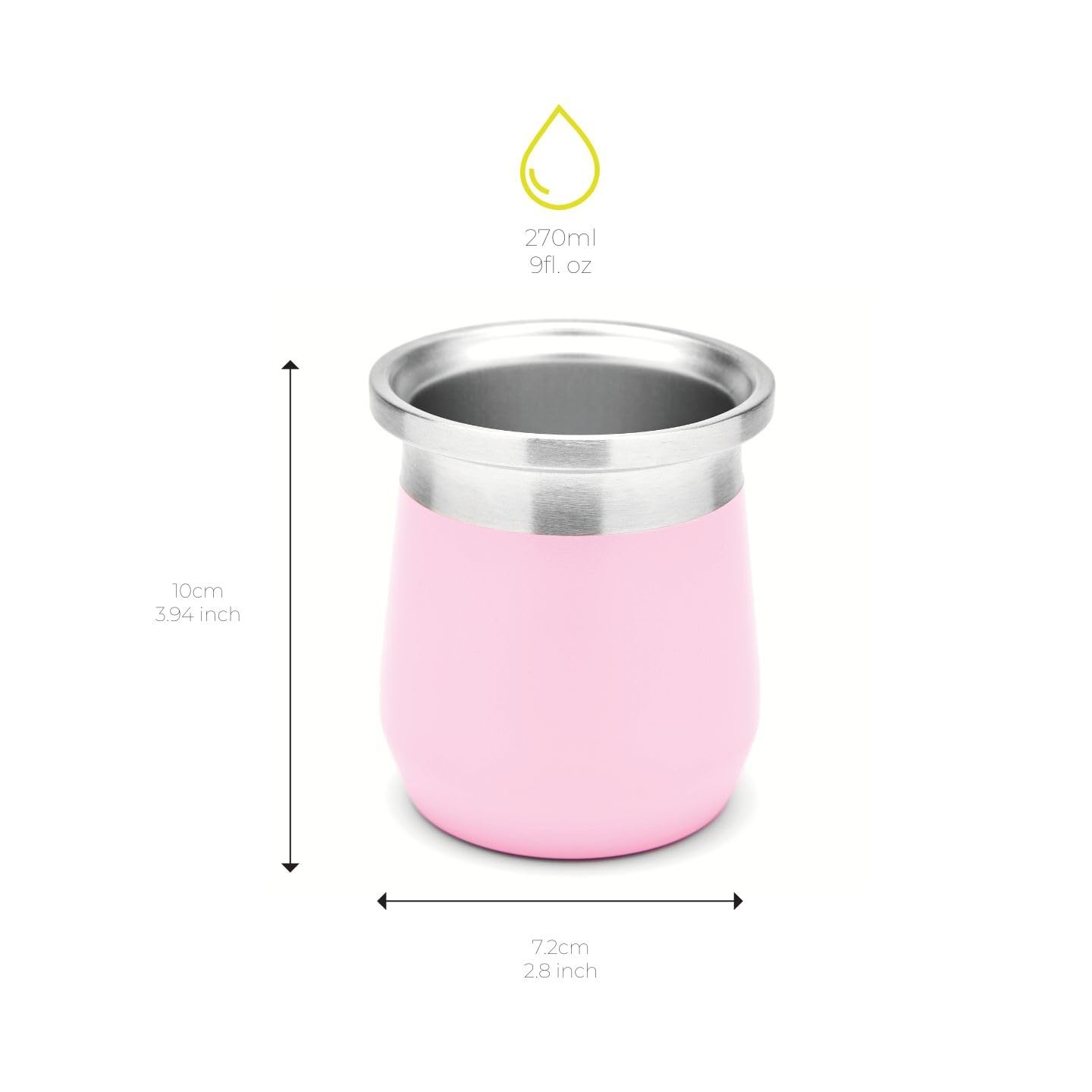 BALIBETOV Yerba Mate Gourd – 9 fl oz Stainless Steel 9 Ounces, Pink