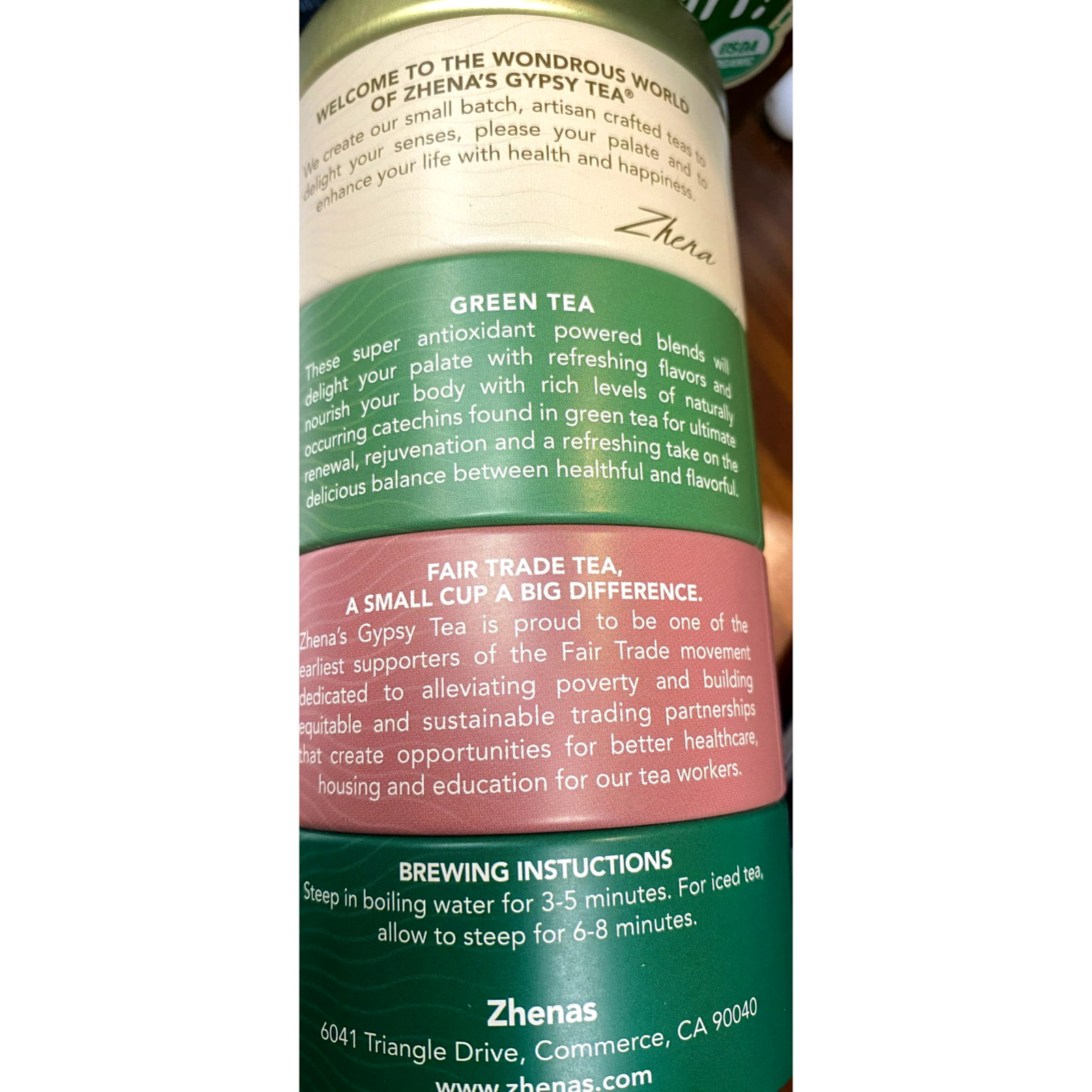 Zhena’s Gypsy Tea – Green Tea Sampler 36g Fig & Flower/Lemon/Coconut Cream/Green