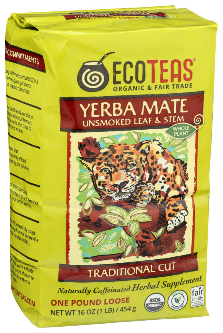 Eco Teas Organic Yerba Mate Loose Leaf Tea Unsmoked Leaf and Stem 1 Lb