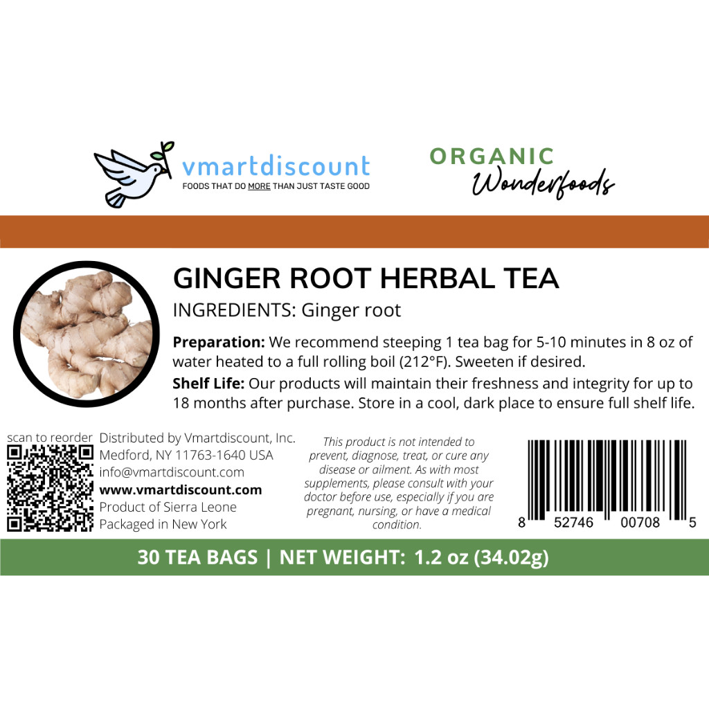 Ginger Herbal Tea (Te de Jengibre) 30 Tea Bags Caffeine Free & All Natural Root