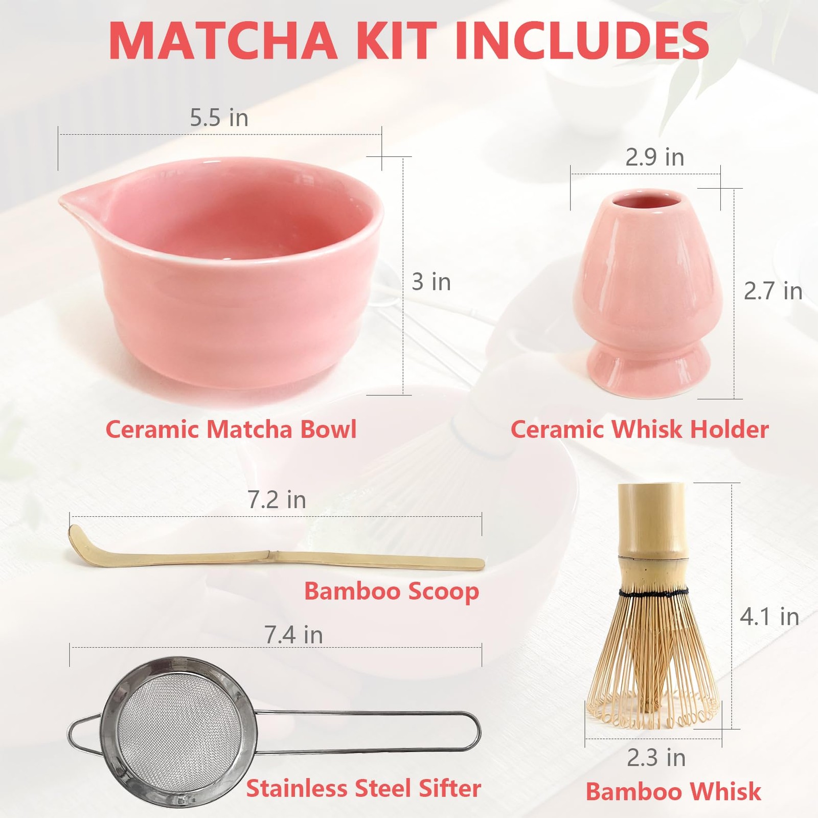 Matcha Whisk Set Cute 18 oz Matcha Bowl Kit 5 pcs Great for Tea Lover Pink