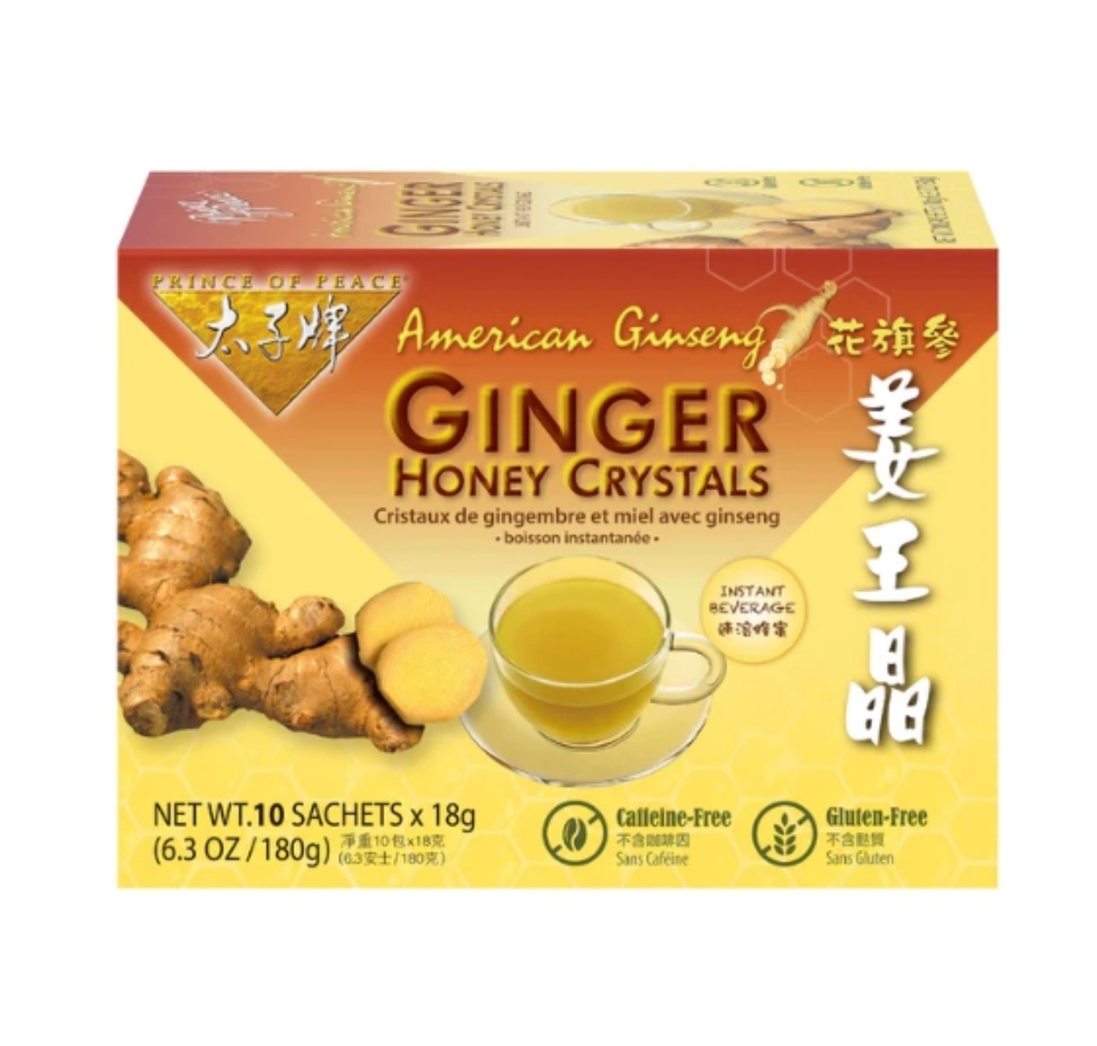 American Ginseng Instant Ginger Honey Crystals, 10 Sachets -Prince of Peace