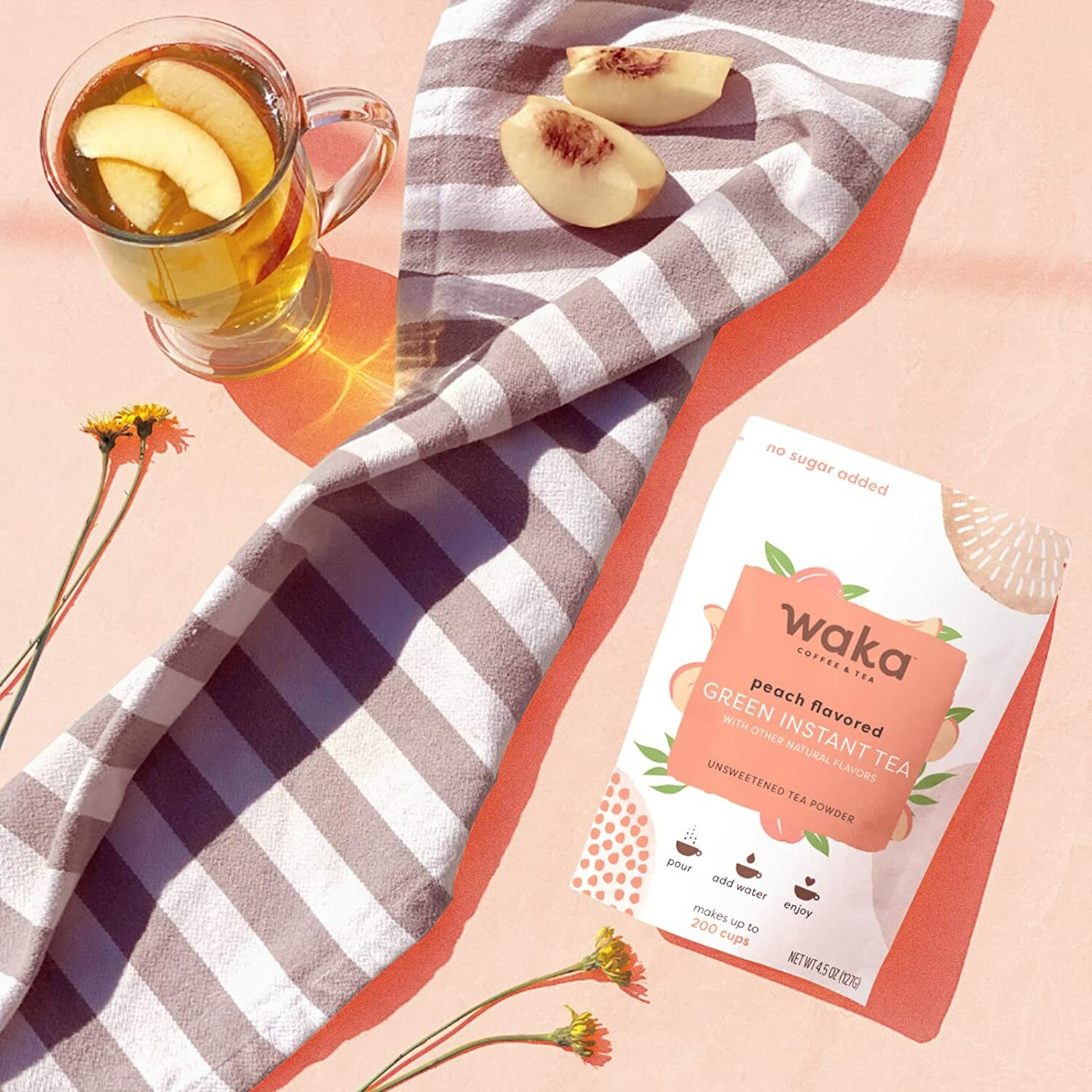 Waka Coffee Quality Instant Tea, Kenyan & Chinese, Peach Green Tea Powder