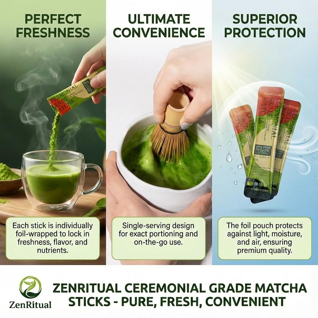 Organic Matcha Sticks, Ceremonial Grade Matcha Green Tea Powder, 20 Single Se…