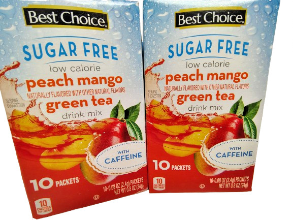 Best Choice Peach Mango Green Tea w/ Caffeine, BB 1226, Open Box / 60 Sticks