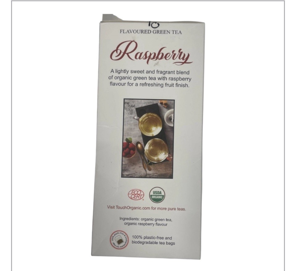Touch Organic RASPBERRY GREEN Tea Arome Bio Framboise Bags, 40 Bags, 2.5 oz