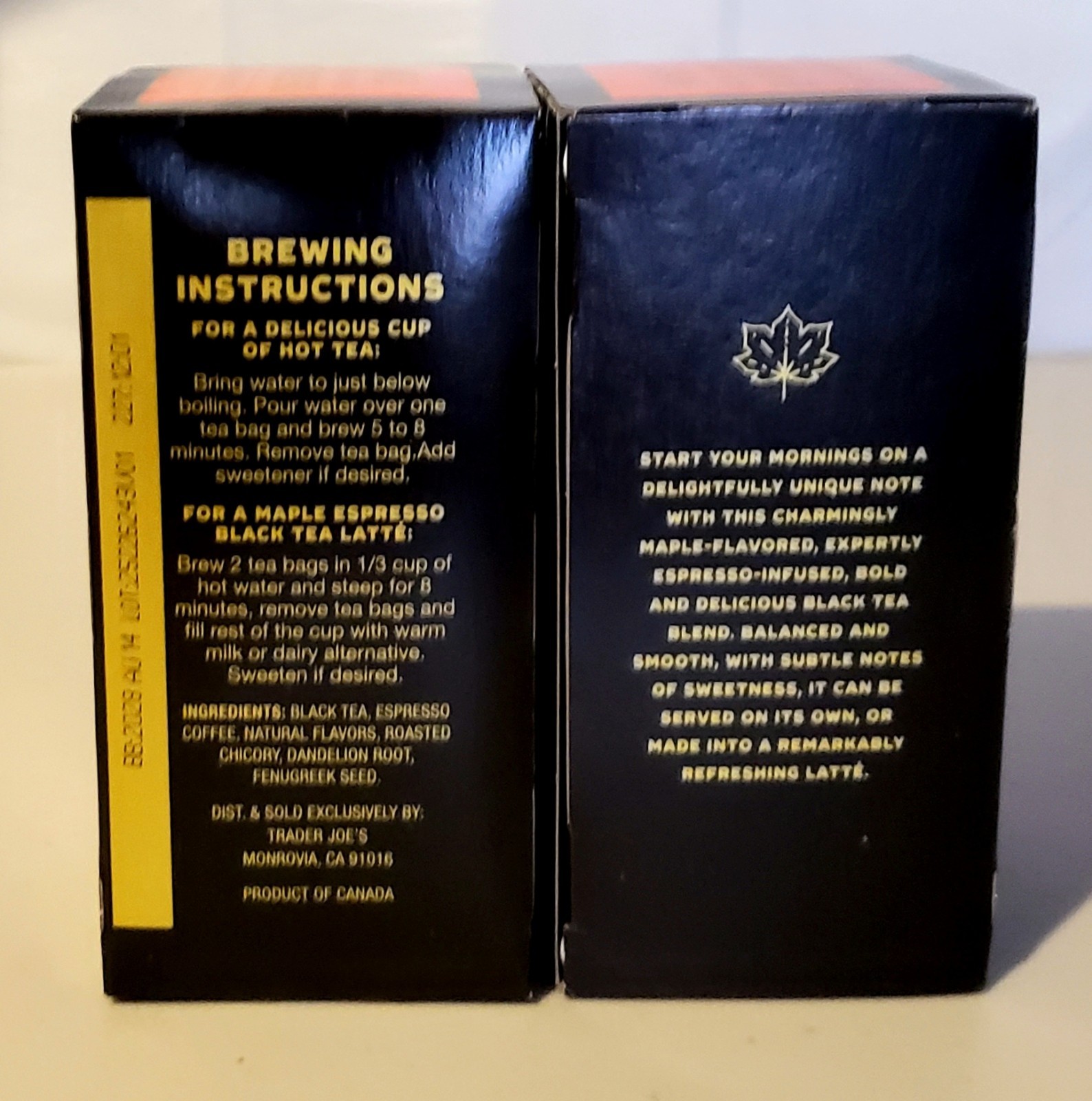 Two Boxes Trader Joe’s Maple Espresso Black Tea Blend (20×2=40 Tea Bags)