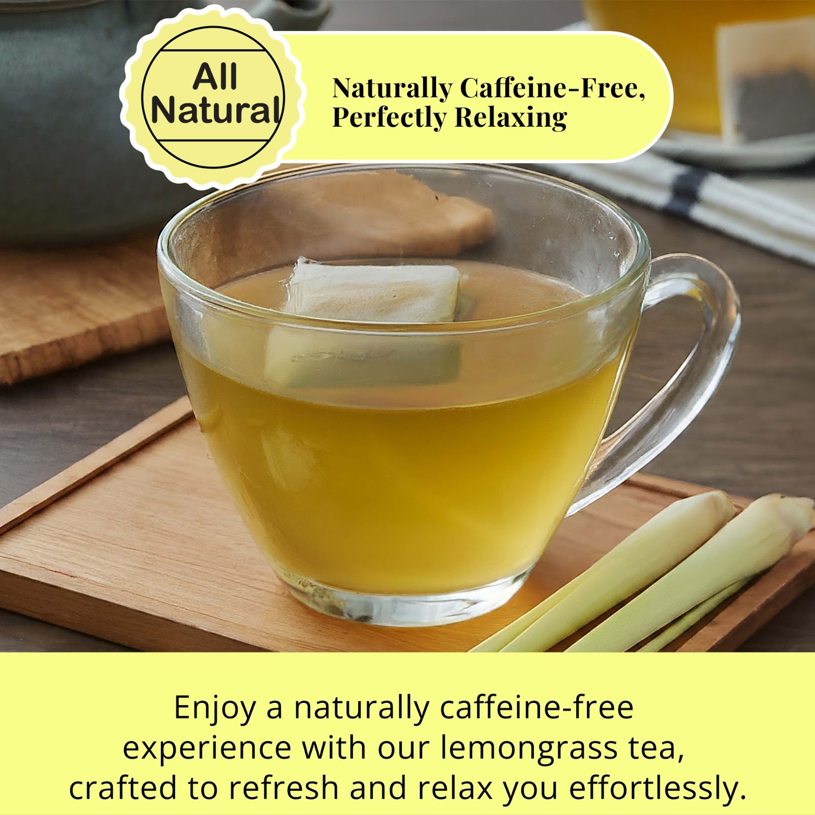 Premium 50 Lemongrass Tea Bags, 100 Natural Lemongrass Herbal Tea, Caffeine-Free