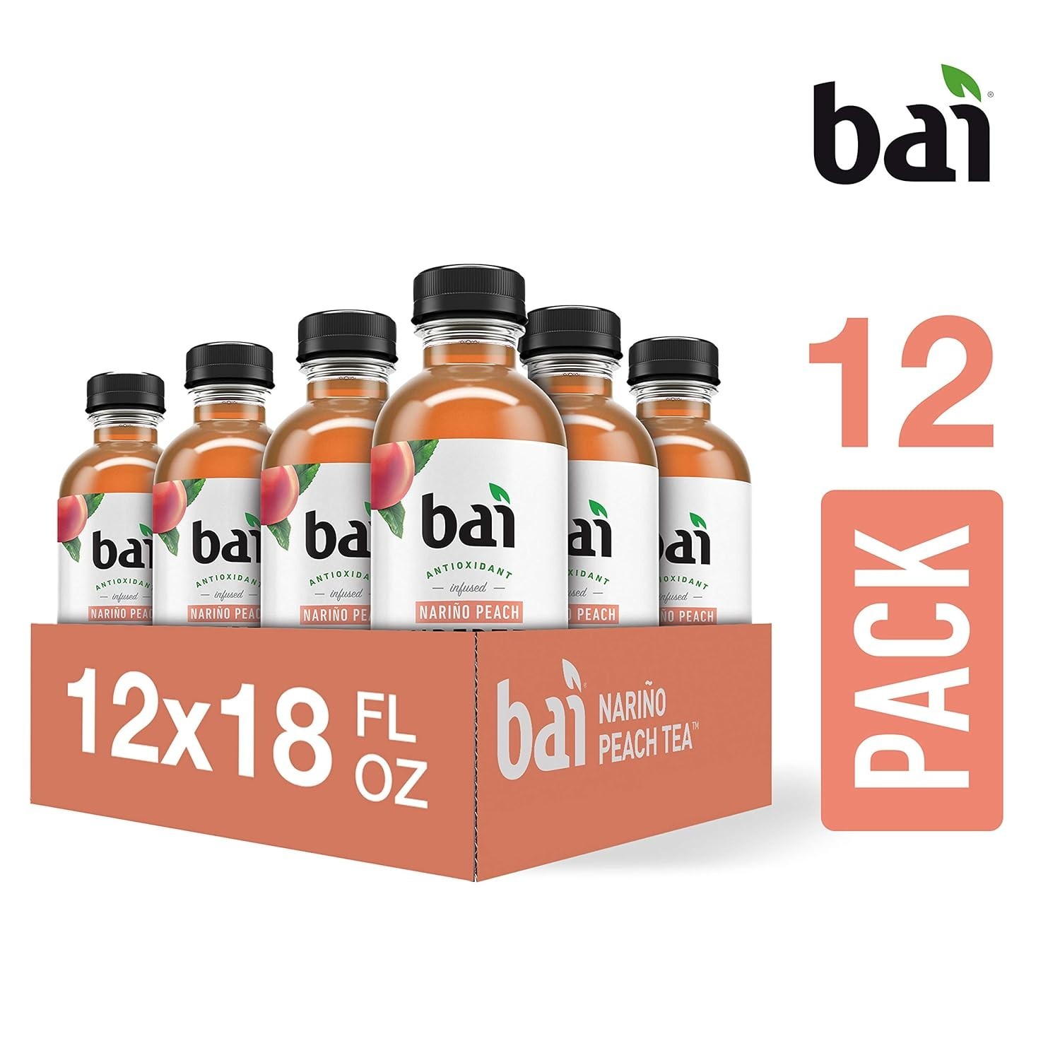 Iced Peach Tea, Antioxidant Supertea, Real Black & White Tea, 18oz, 12 Pack