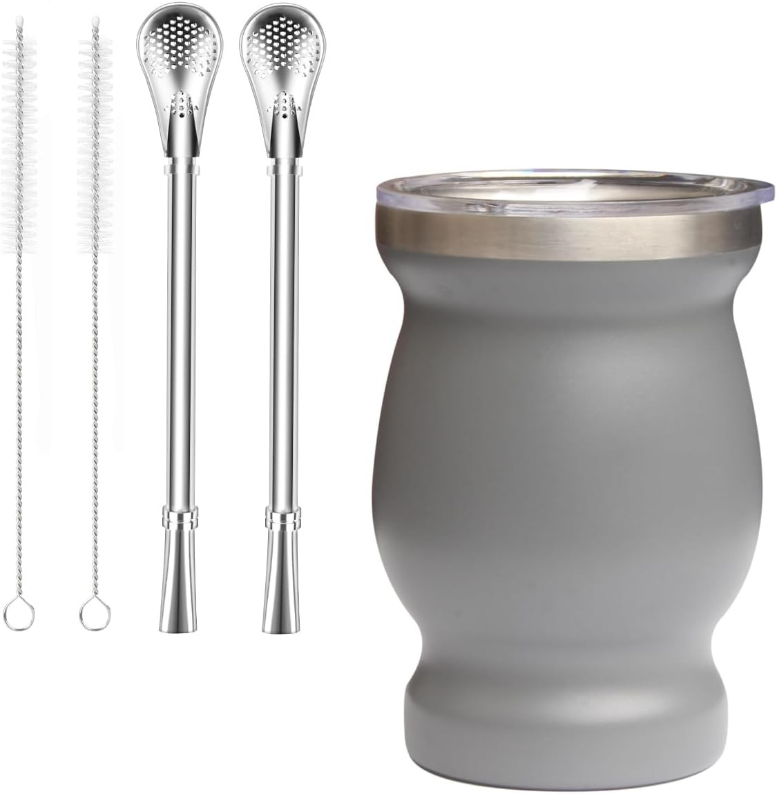 Beruth Bombilla Yerba Mate Gourd, 8Oz Stainless Steel Tea Cup Set with a Multifu
