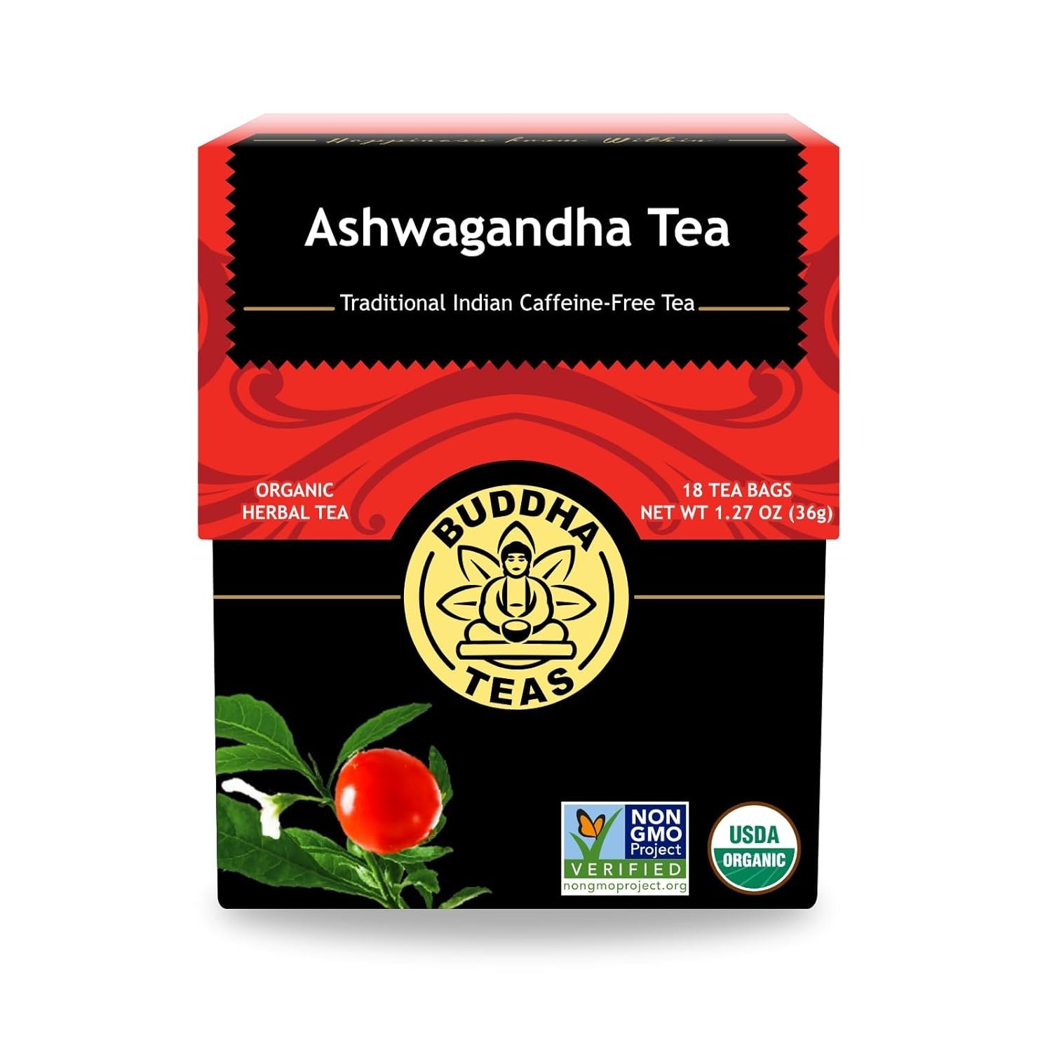 Buddha Teas Organic Herbal Tea Ashwagandha 18 Packets Each (Pack of 4)