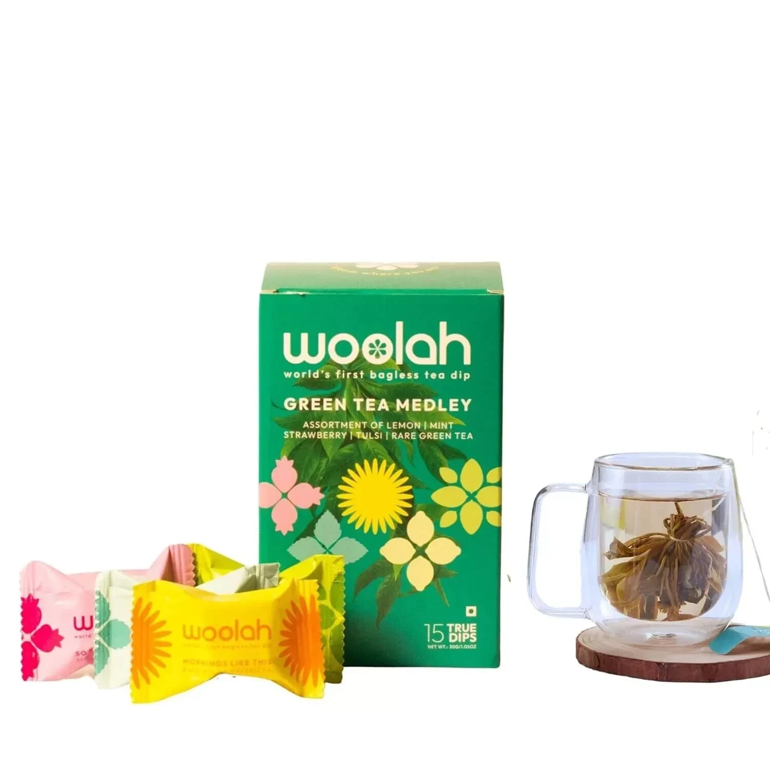 Woolah Favoured Green Tea Assortment Tea 15 pcs – 30g Free Shipping World Wide