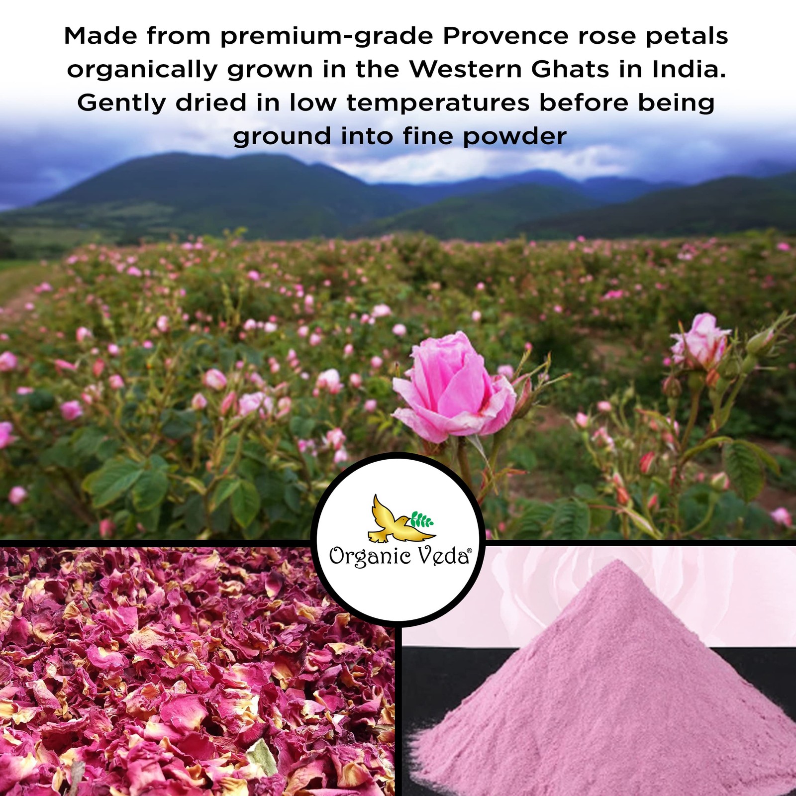 Organic Rose Petal Powder 7oz – Edible for Cooking Tea Smoothies Vegan