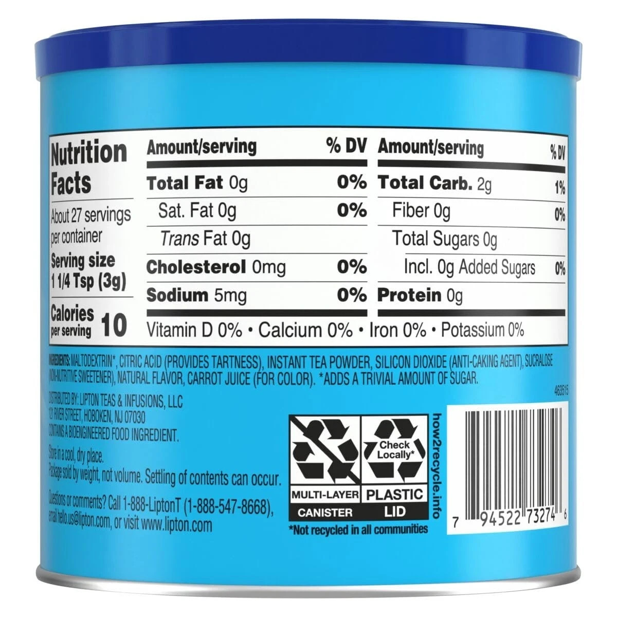 Lipton Zero Sugar Lemon Iced Tea Mix, Makes 10 Quarts (Pack of 6) BEST