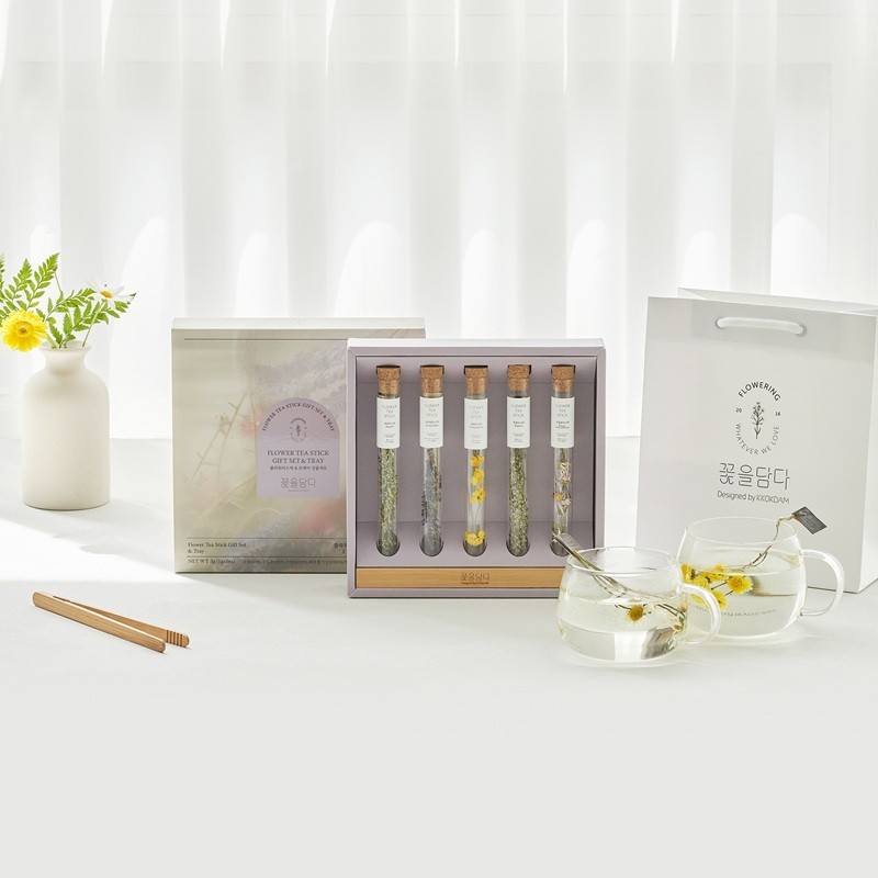 Kkokdam Flower Tea Gift Set with Wood Tray Herbal Tea Sampler