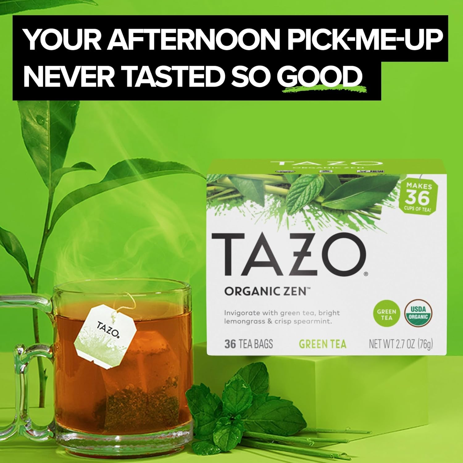 New TAZO Regenerative Organic Zen Green Tea Bags, 36 Count (Pack of 4)