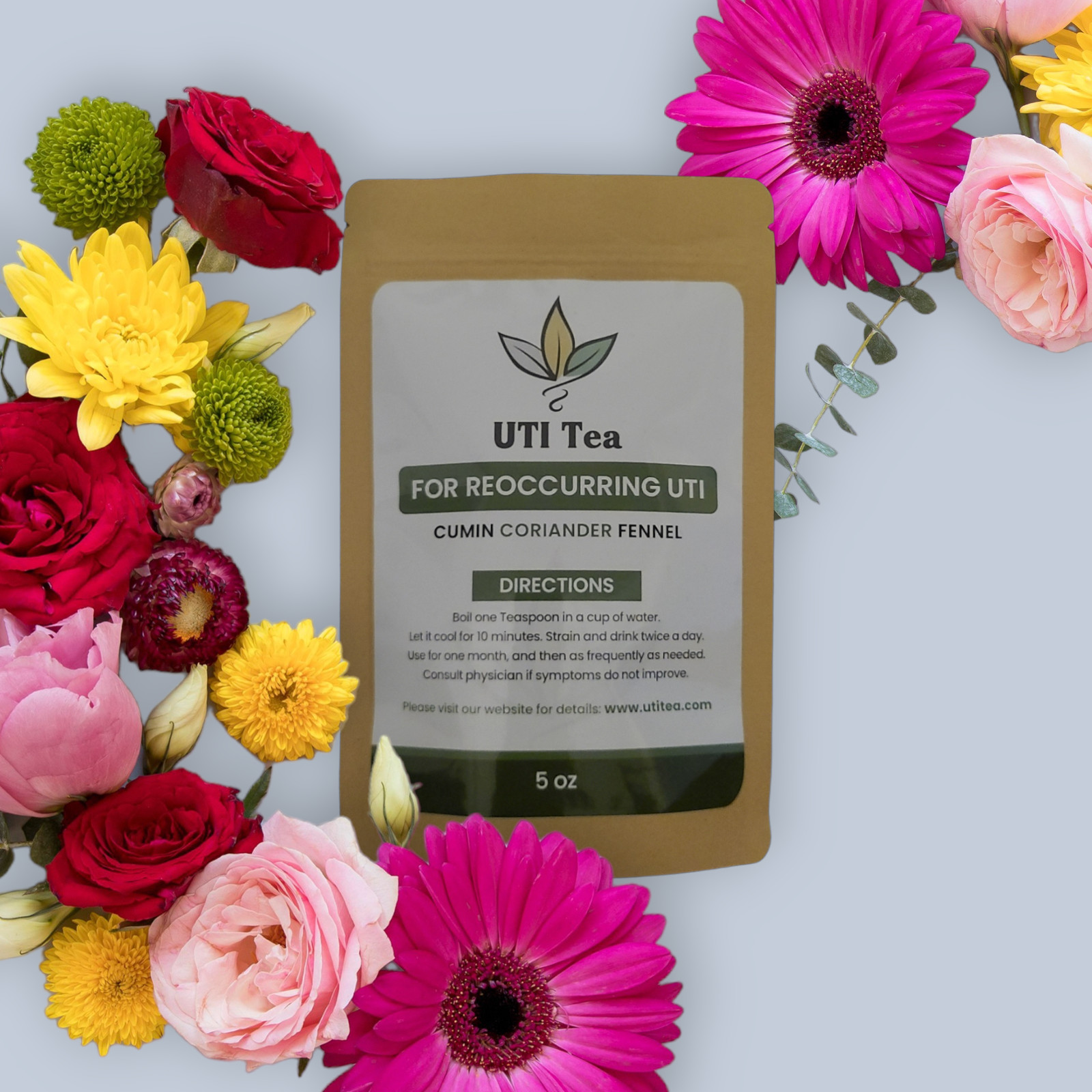 UTI Tea, For reoccuring UTI. Ayurvedic. All natural organic. 5oz resealable bag