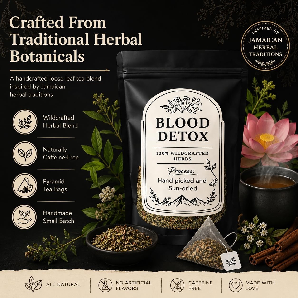 Blood Detox Tea Jamaica Herbal Loose Leaf Blend Caffeine Free 170g Natural Tea