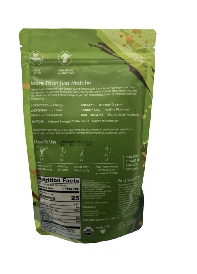 Ryze Matcha Green Tea Organic New 30 SERVINGS FREE SHIPPING SAME OR NEXT DAY