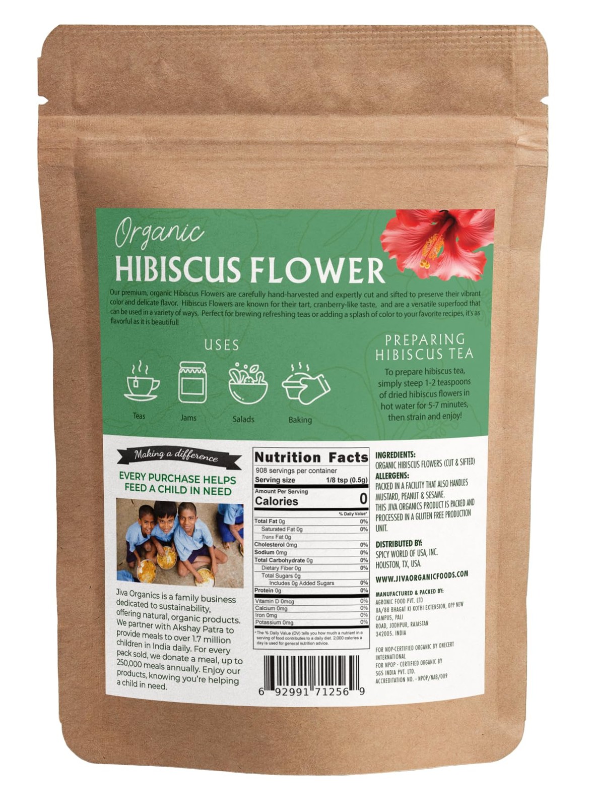 Organic Hibiscus Flowers 1 LB Bulk – 100% Pure, Cut & Sifted, Gluten Free,