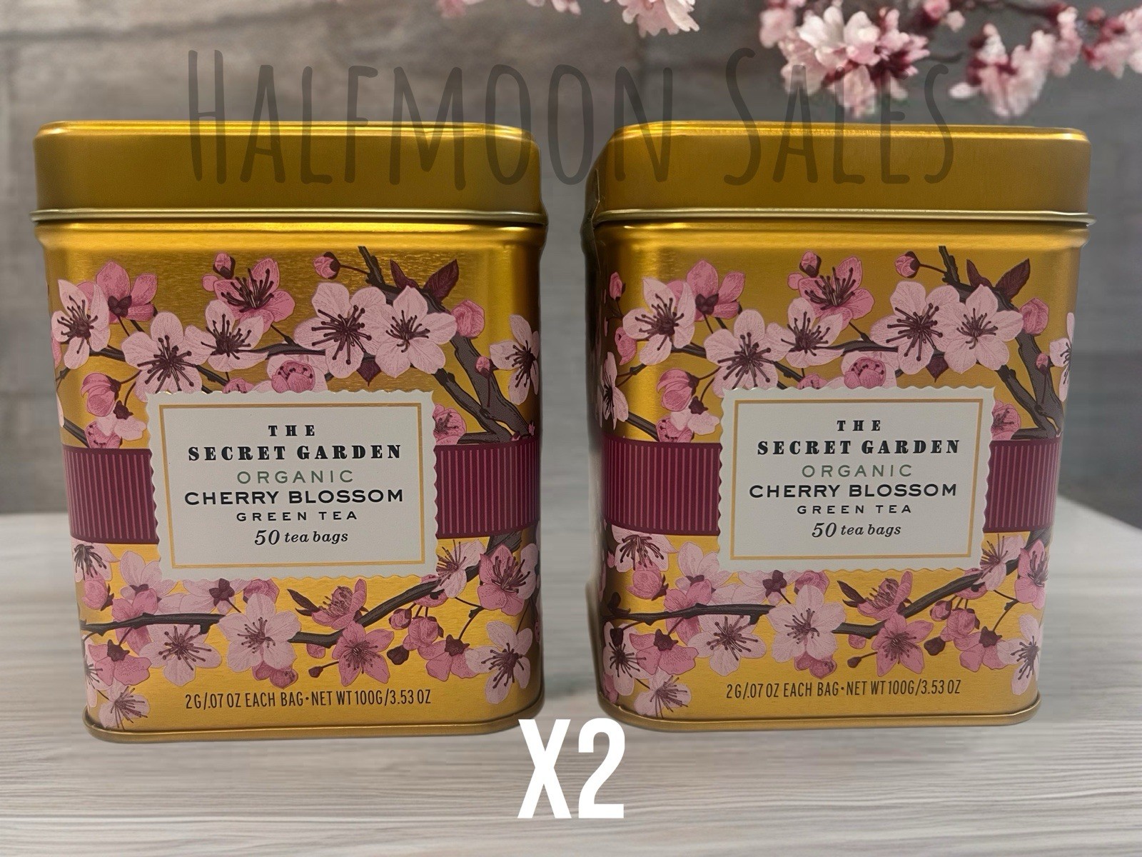 Organic Cherry Blossom Green Tea 2X Tins, 50 Bags Each, Limited Edition
