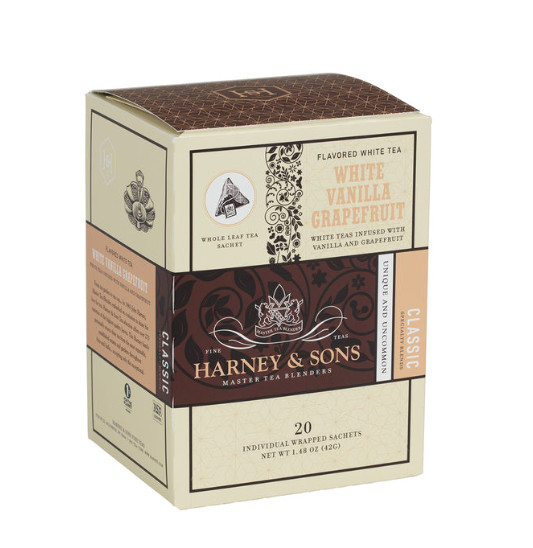 Harney & Sons WHITE VANILLA GRAPEFRUIT 20 ct box wrapped white tea sachets