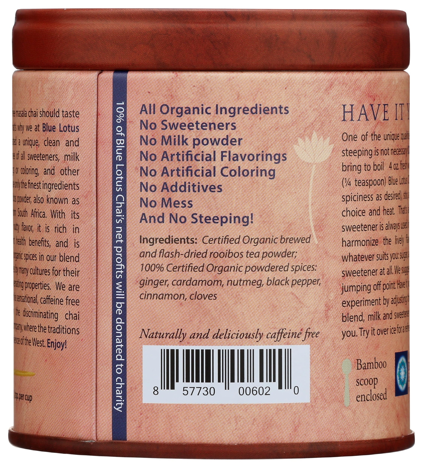 Sugar Free Spiced Chai Instant Powder 2 Ounce Makes 65 Cups Organic Vegan Glu…