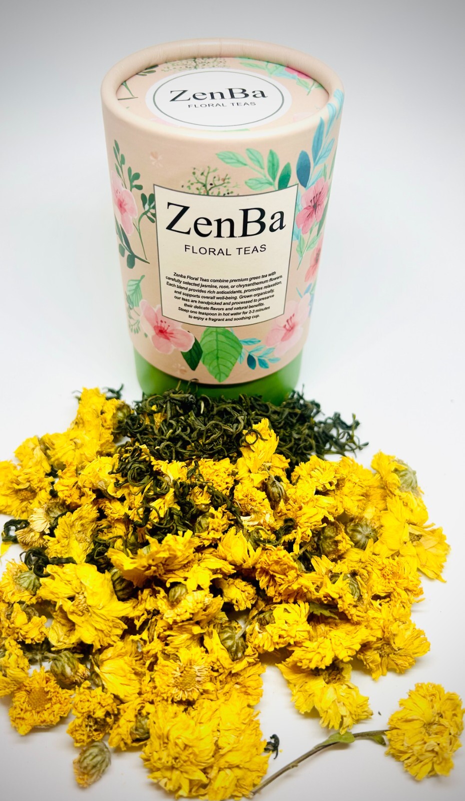ZenBa Premium Tea Collection 4Bx of Green Floral Tea with Fresh Loose Leaf Teas