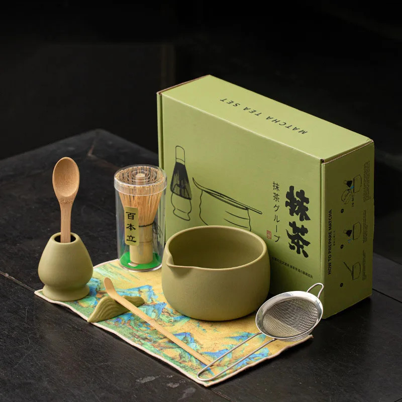 8PC Bamboo Matcha Tea Whisk Set Japanese Ceremony Bowl Brush Scoop Gift Box